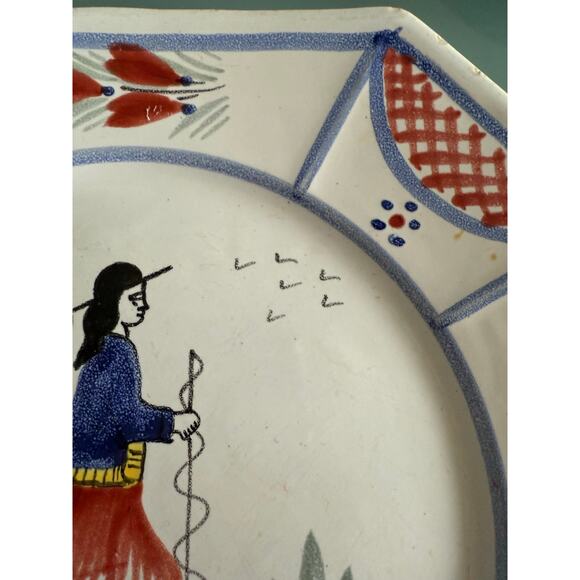 Henriot Quimper Faience Pottery Blue Mistral Breton Man 10” Octagonal Plate - Picture 2 of 9